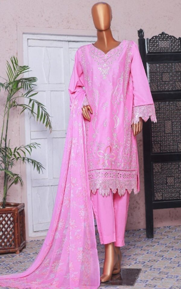 Bin Saeed Stitched 3 Piece Embroidered Luxury Plain Lawn Collection'2025 - Image 2