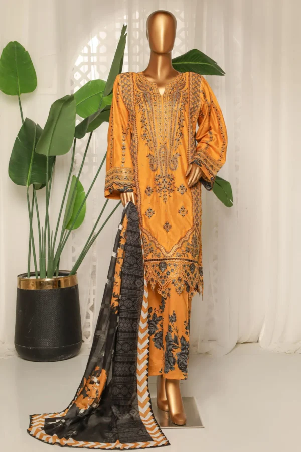 Bin Saeed Stitched 3 Piece Embroidered Luxury Plain Cotton With Printed Back Collection'2025 - Image 3